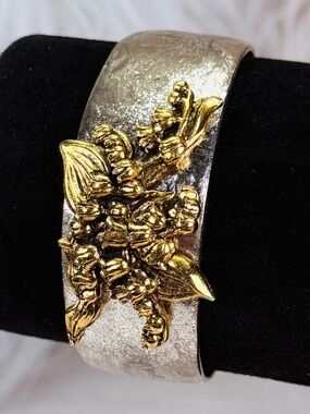 Vintage Cherub Cuff Bracelet Multi Metal Gold Tone Silver Tone Brass Tone